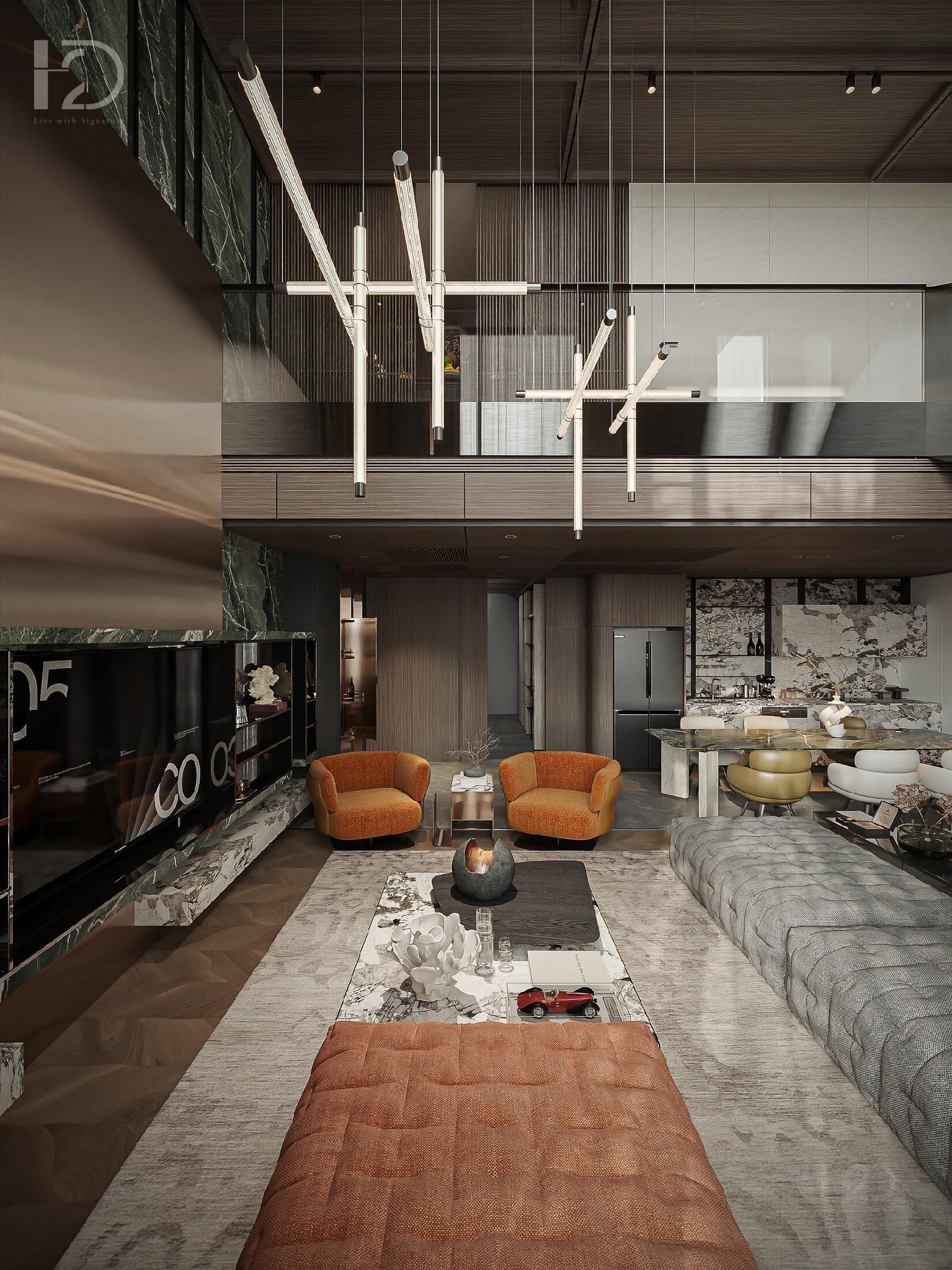 Phòng khách Modern Luxury tại căn Duplex Heritage của H2D Design